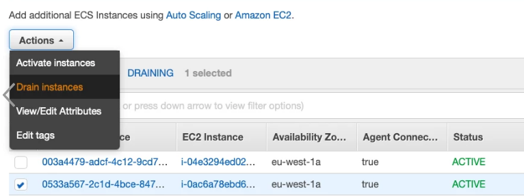 aws ecs drain instances