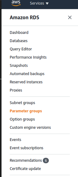 aws rds parameter groups