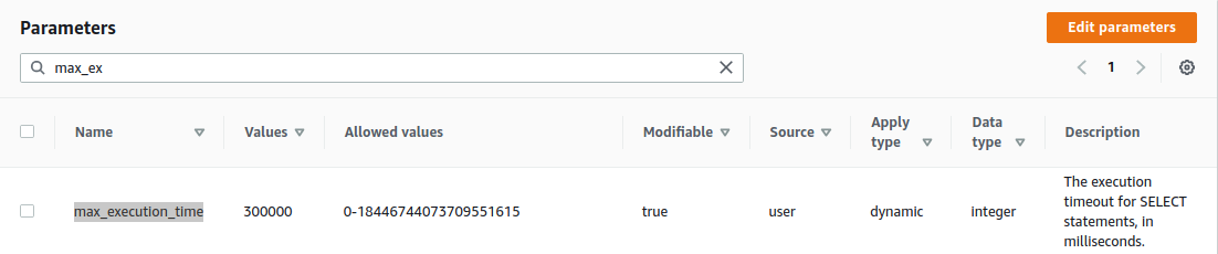 aws rds parameter max_execution_time