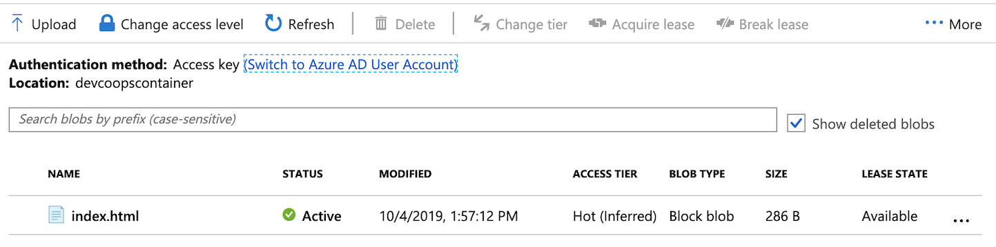 azure blob list undeleted blob object