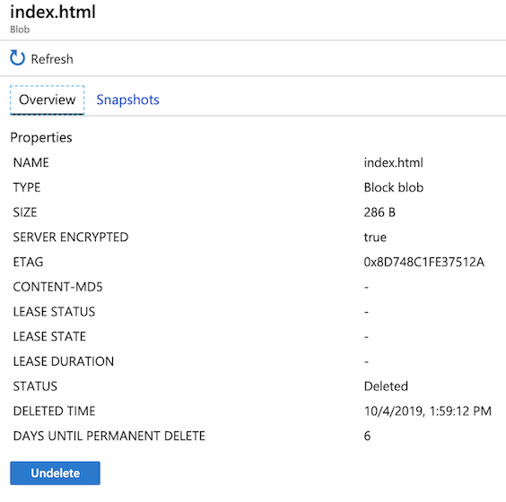 azure blob open deleted blob object