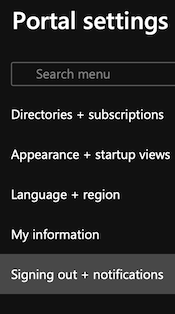 azure portal settings signing out