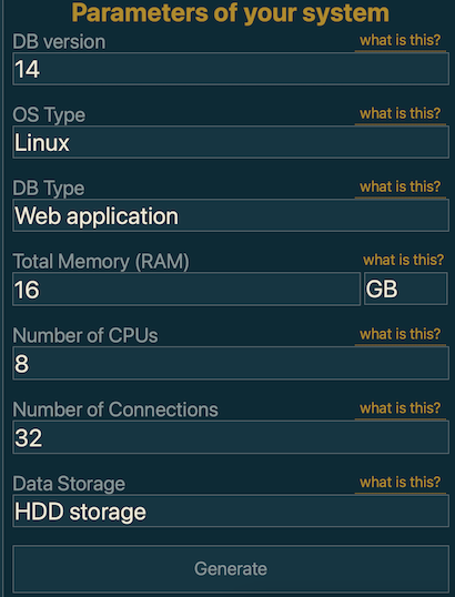 postgresql calculator config