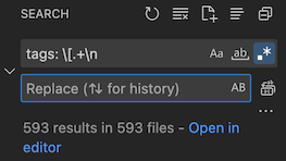 VSCode tags regex example