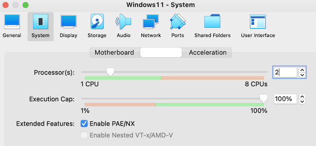 windows 11 vbox system processor